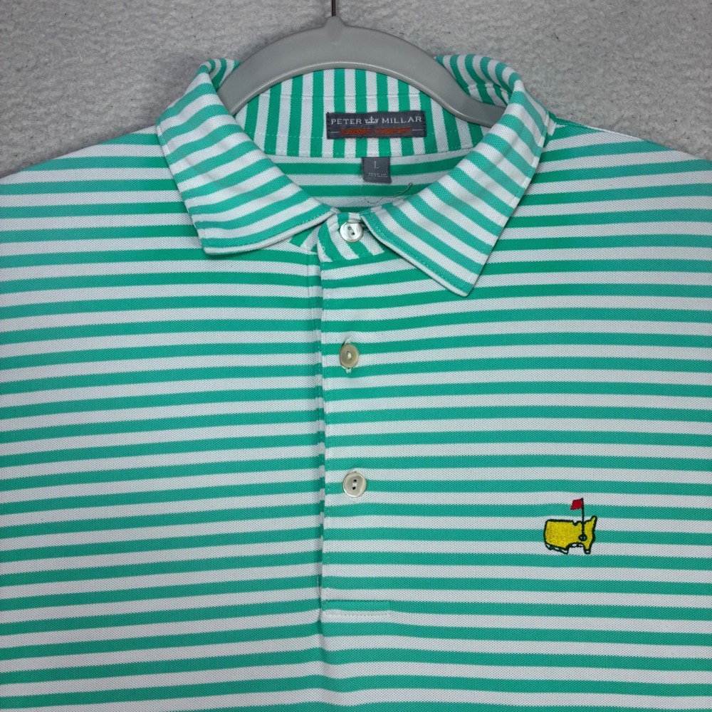 Peter Millar Summer Comfort Augusta National Polo Shirt Men L Green Striped Golf